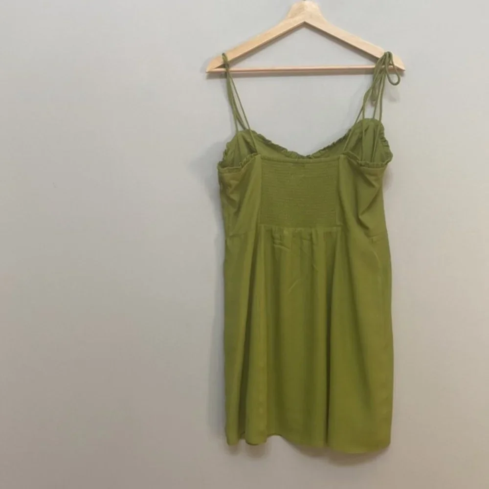 Aritzia Wilfred Green Sleeveless Self Tie Smock Mini Fable Dress Size 14 - Picture 5 of 9